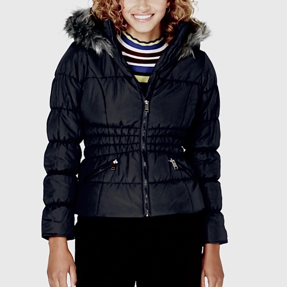 NWT Black Ruched Waist Puffer Jacket